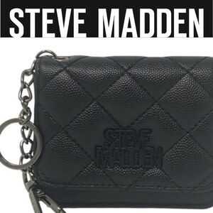 Steve Madden BWren Quilted Flap Wallet w/Key Chain- Black